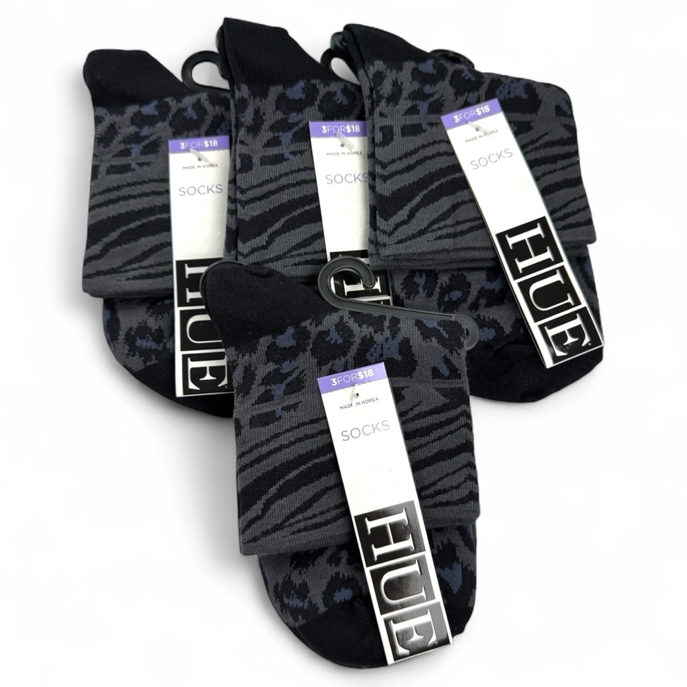 Hue Womens Black Animal Print Cotton Body Socks One Size Fits Most 4 Pairs